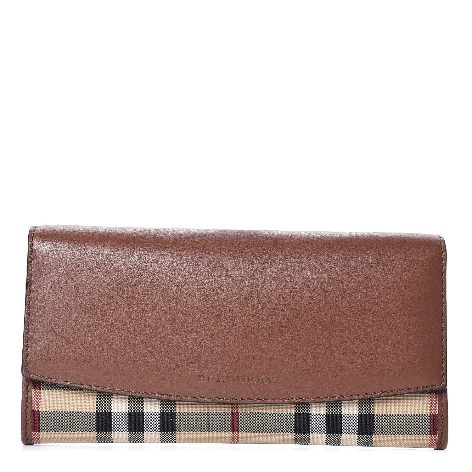 Burberry Grainy Calfskin House Check Continental Wallet Tan 1 of 9