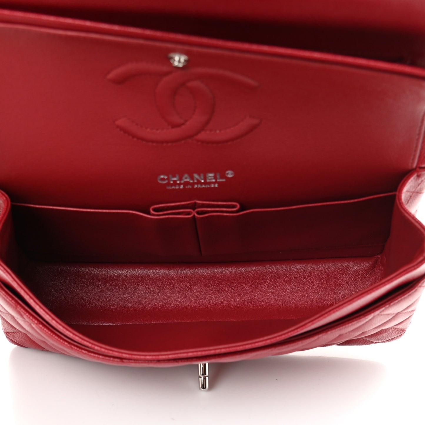 Caviar Quilted Medium Double Flap Red