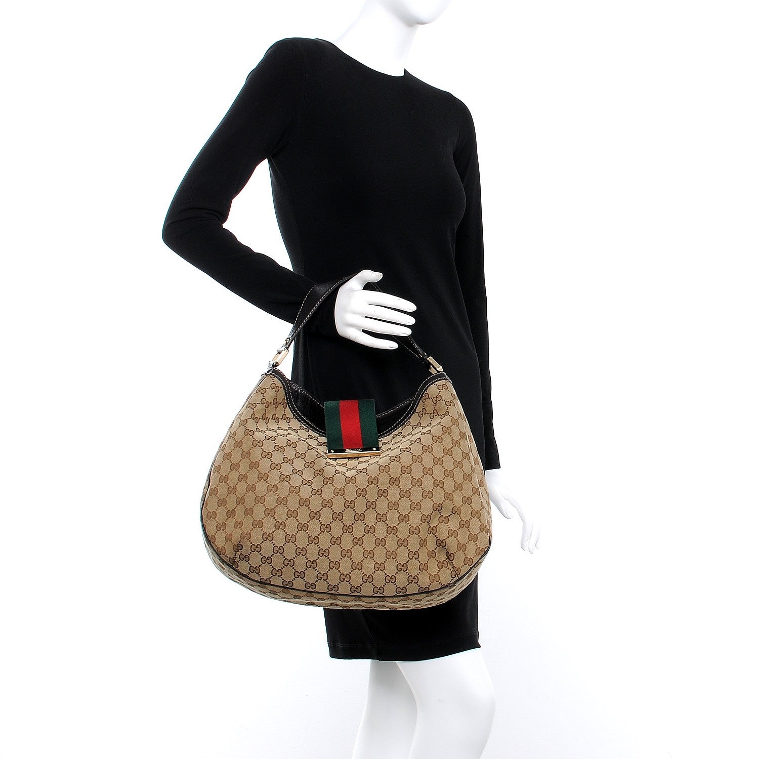 Gucci Monogram Large New Ladies Web Hobo Dark Brown 2 of 7