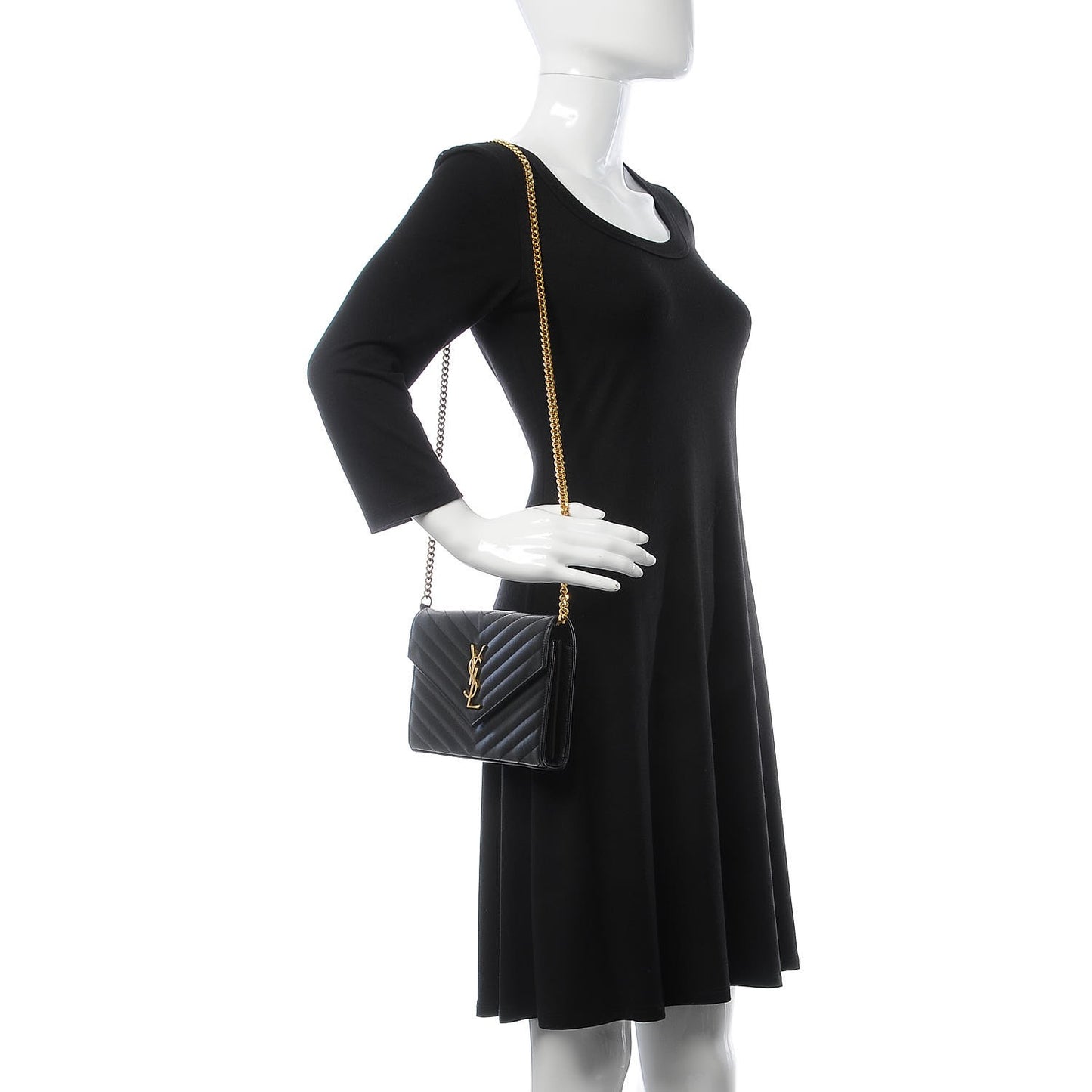 Grain De Poudre Matelasse Chevron Monogram Chain Wallet Black