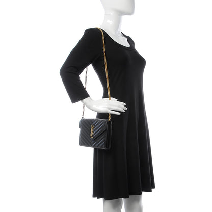 Saint Laurent Grain De Poudre Matelasse Chevron Monogram Chain Wallet Black 2 of 9