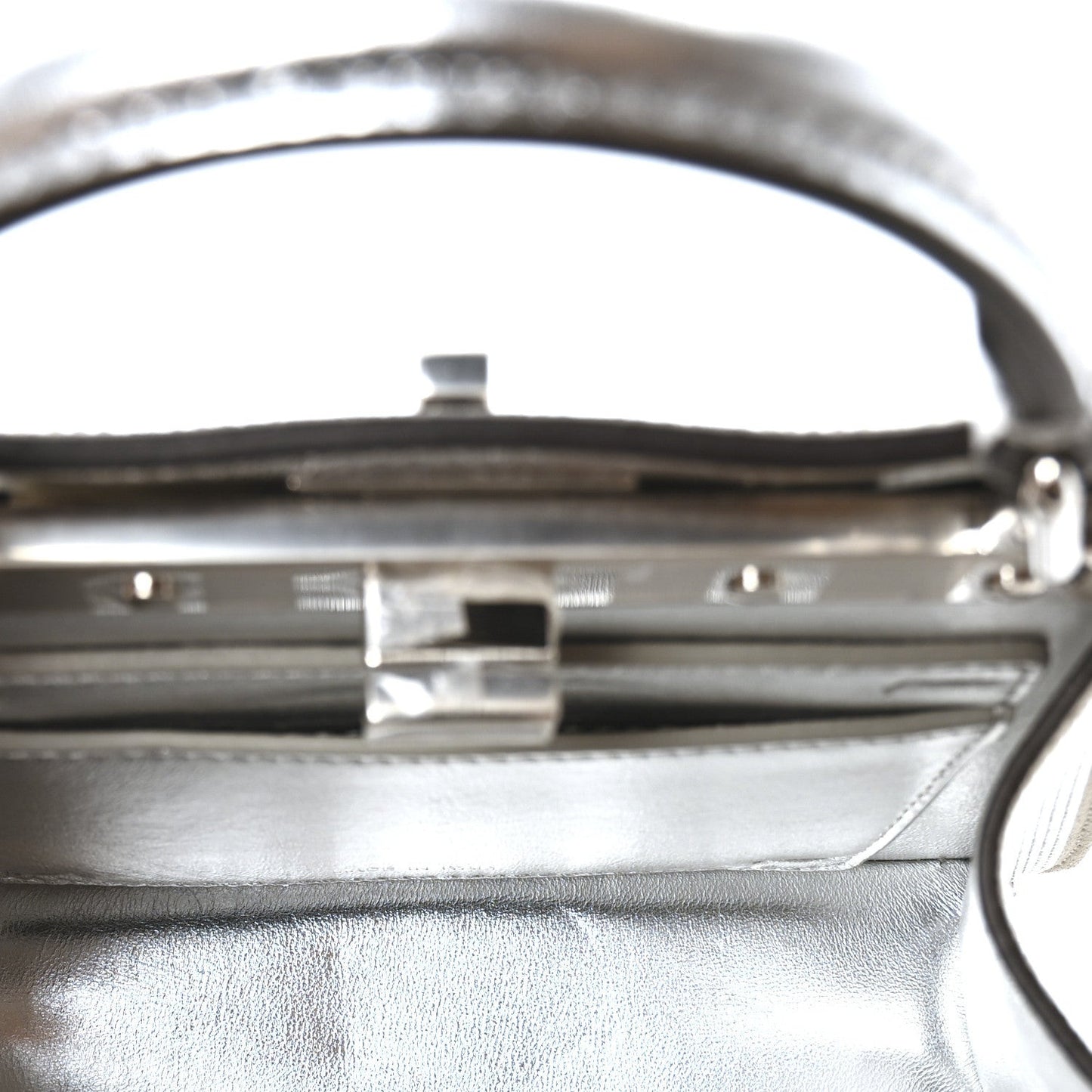 Crystal Vitello Laminato FF Petite Peekaboo I SEE U Satchel Crystal Argento