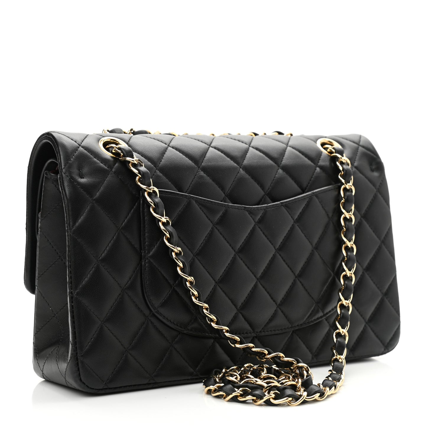 Lambskin Quilted Medium Double Flap Black