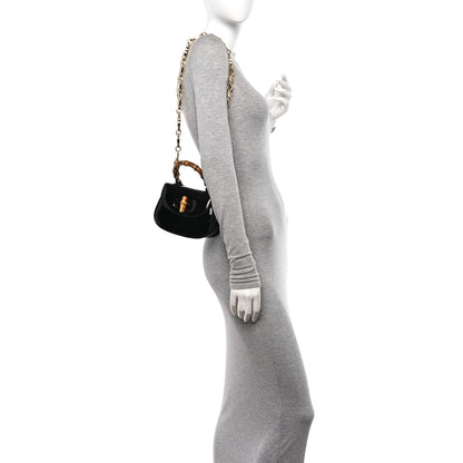 Gucci Patent Crystal Mini Bamboo 1947 Top Handle Chain Bag Black 2 of 11