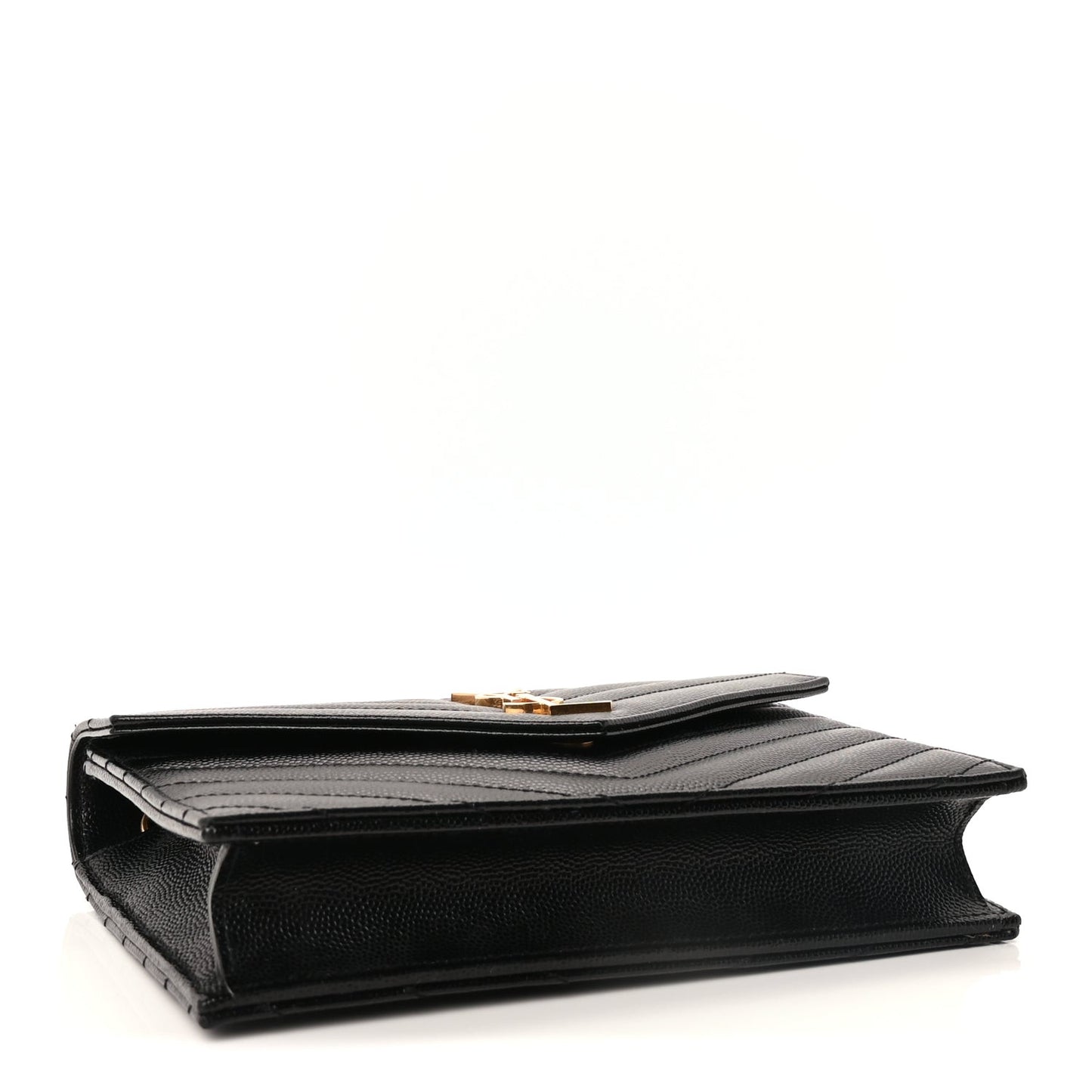 Grain De Poudre Matelasse Chevron Monogram Envelope Chain Wallet Black