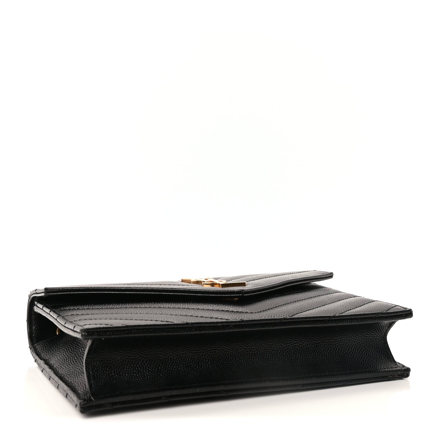Saint Laurent Grain De Poudre Matelasse Chevron Monogram Envelope Chain Wallet Black 4 of 9