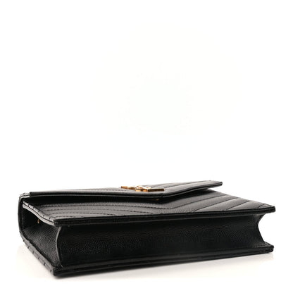 Saint Laurent Grain De Poudre Matelasse Chevron Monogram Envelope Chain Wallet Black 4 of 9