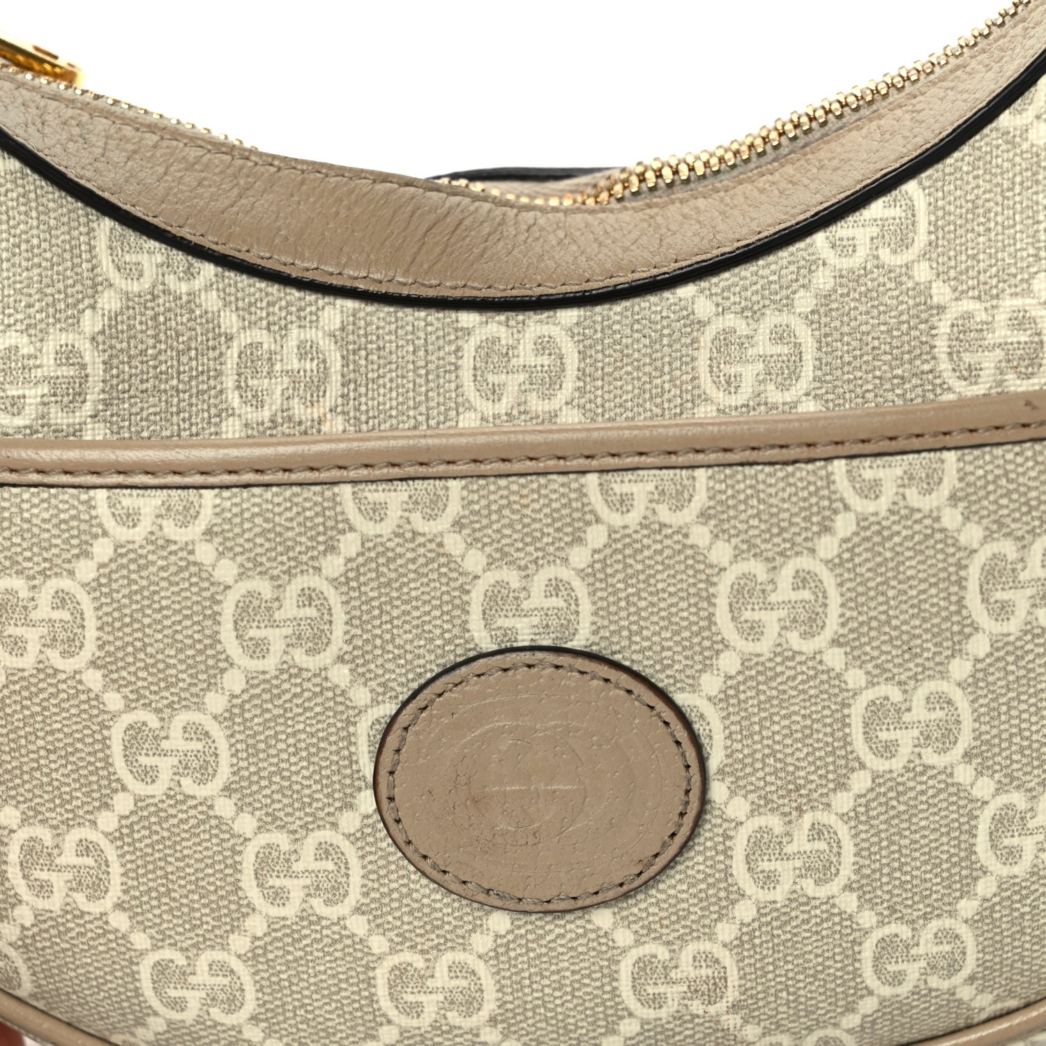 Gucci GG Supreme Monogram Textured Dollar Calfskin Mini Retro Interlocking G Half Moon Bag Beige Mystic White Oatmeal 6 of 8