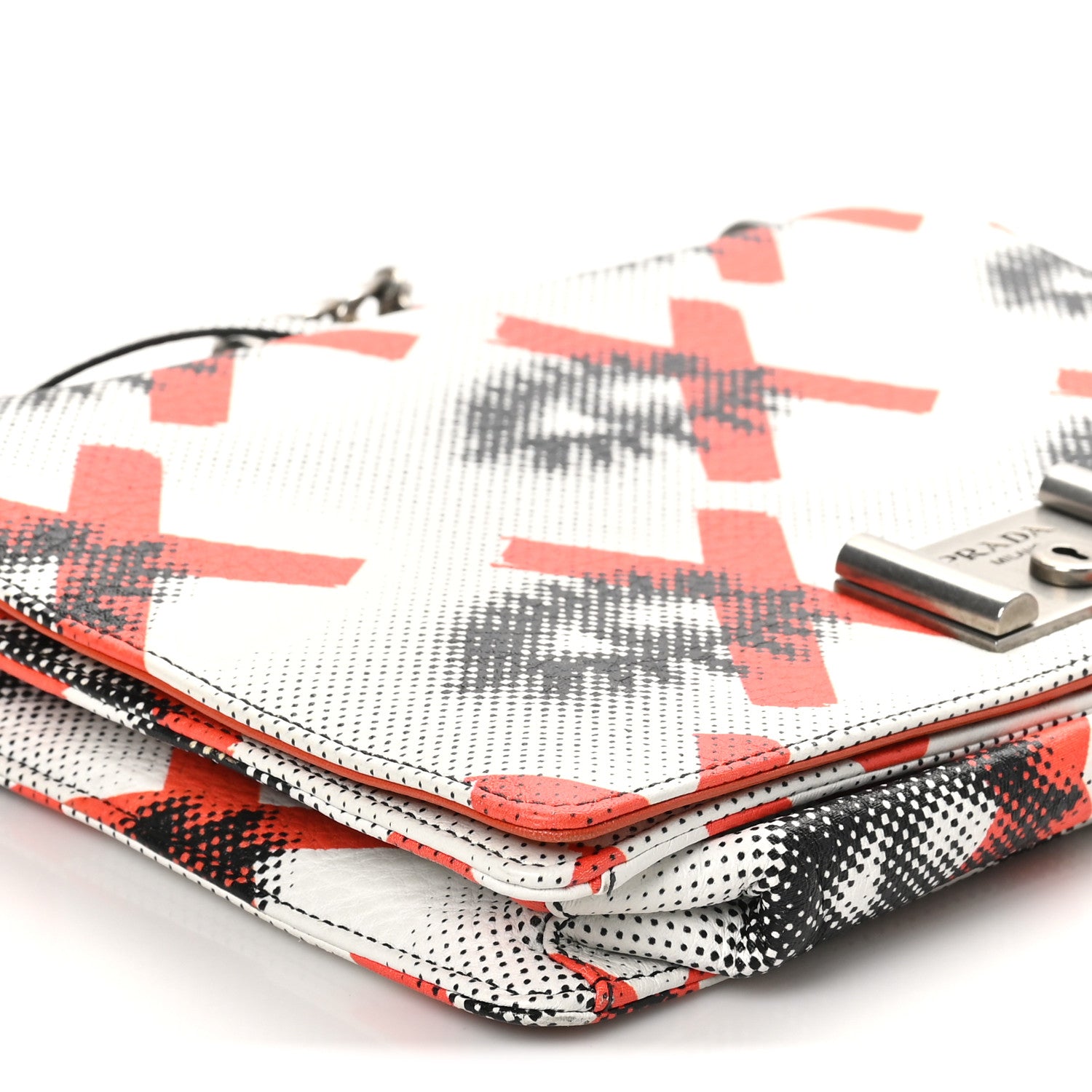 Prada Vitello Daino Eye Inside Lock Flap Chain Shoulder Bag Bianco Arancio 8 of 9