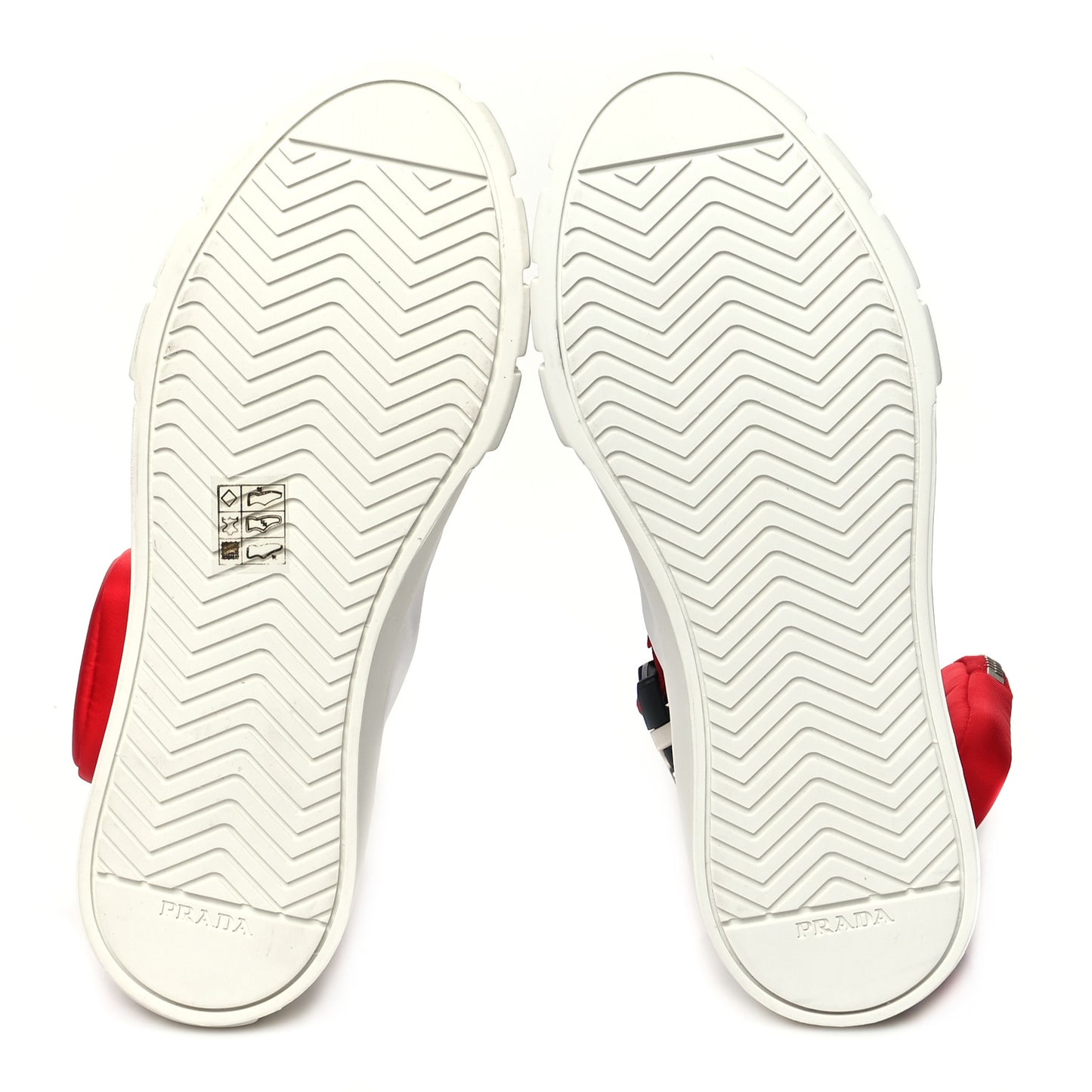 Re-Nylon Gabardine Metal Triangle Logo Wheel Pouch Pocket High Top Sneakers 37 White Red