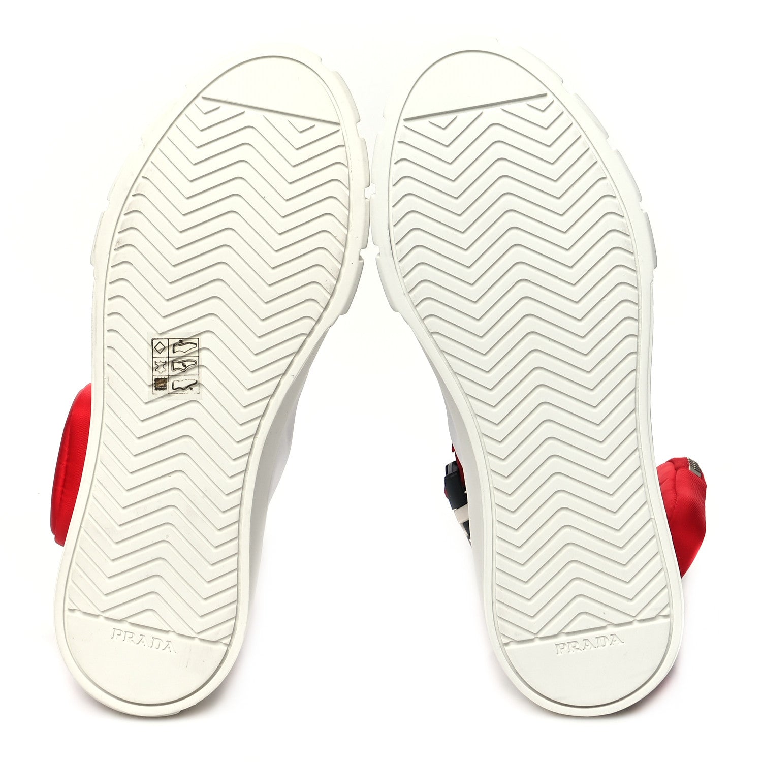 Prada Re-Nylon Gabardine Metal Triangle Logo Wheel Pouch Pocket High Top Sneakers 37 White Red 5 of 9