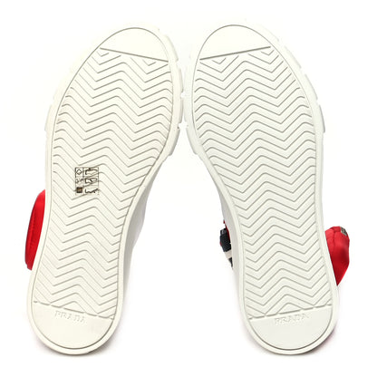 Prada Re-Nylon Gabardine Metal Triangle Logo Wheel Pouch Pocket High Top Sneakers 37 White Red 5 of 9