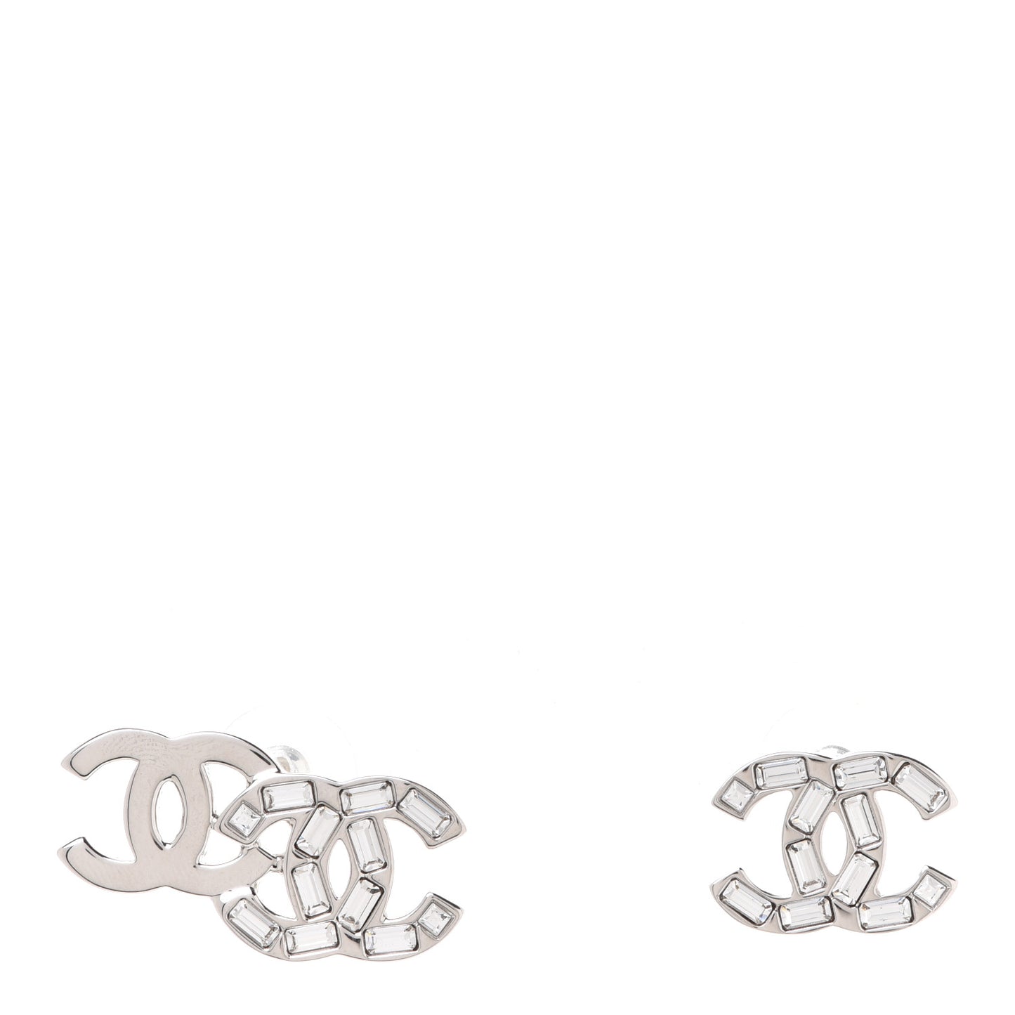 Baguette Crystal Double CC Earrings Silver