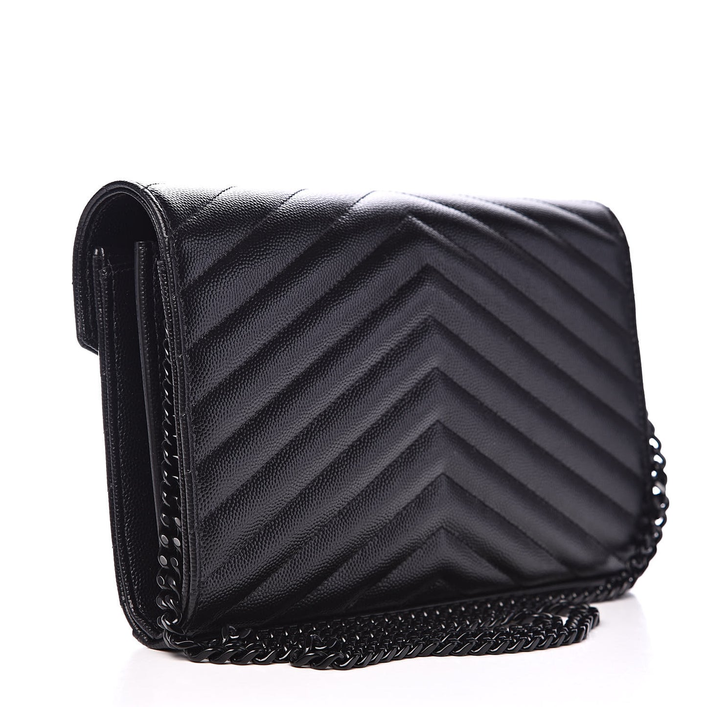 Grain De Poudre Matelasse Chevron Monogram Chain Wallet Black