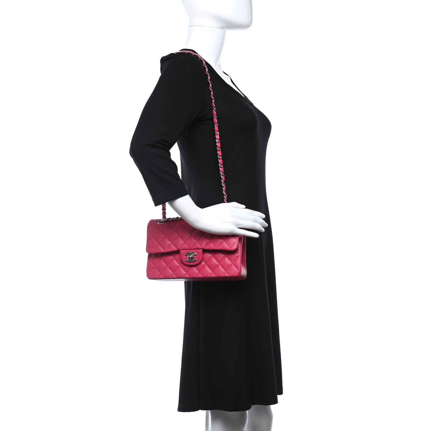 Caviar Quilted Small Double Flap Dark Pink