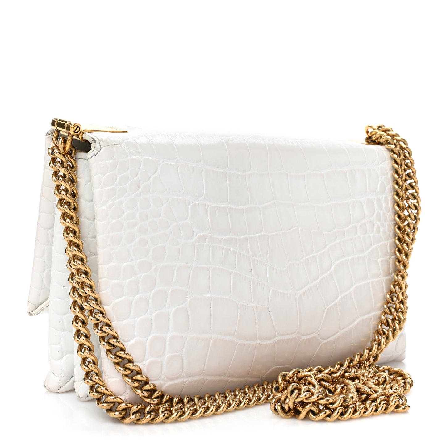 Shiny Extra Supple Calfskin Crocodile Embossed Small Triplet Bag Optic White