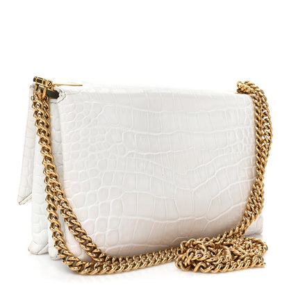 Balenciaga Shiny Extra Supple Calfskin Crocodile Embossed Small Triplet Bag Optic White 3 of 19