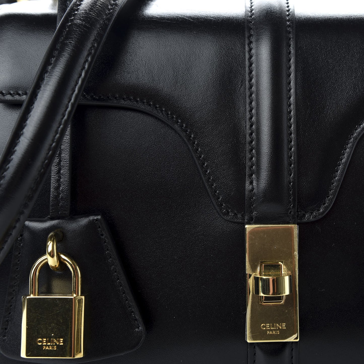 Satinated Calfskin Small 16 Top Handle Bag Black