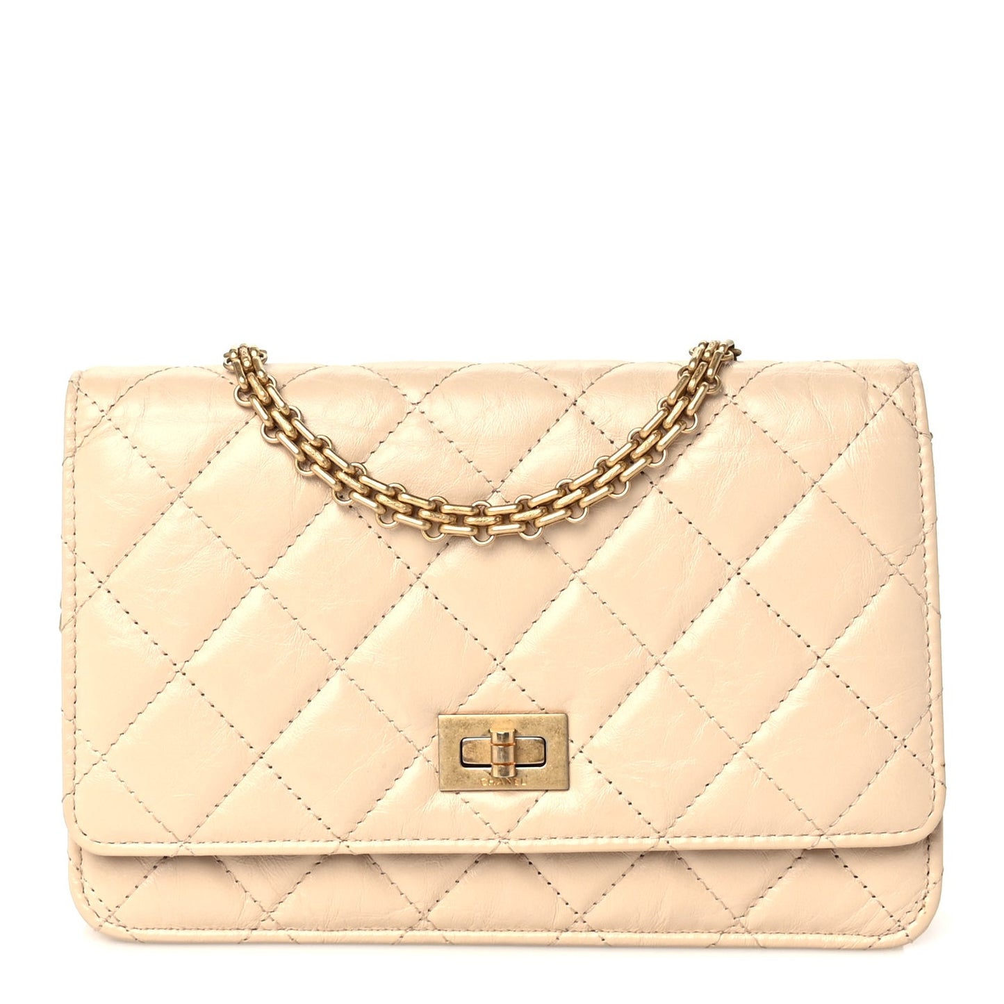 Aged Calfskin Quilted Reissue Wallet On Chain WOC Beige