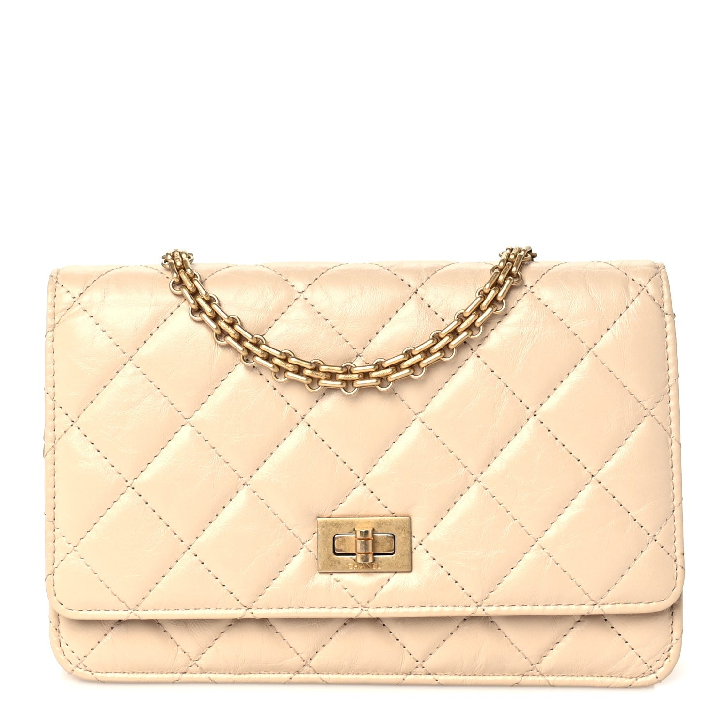 Chanel Aged Calfskin Quilted Reissue Wallet On Chain WOC Beige 1 of 9