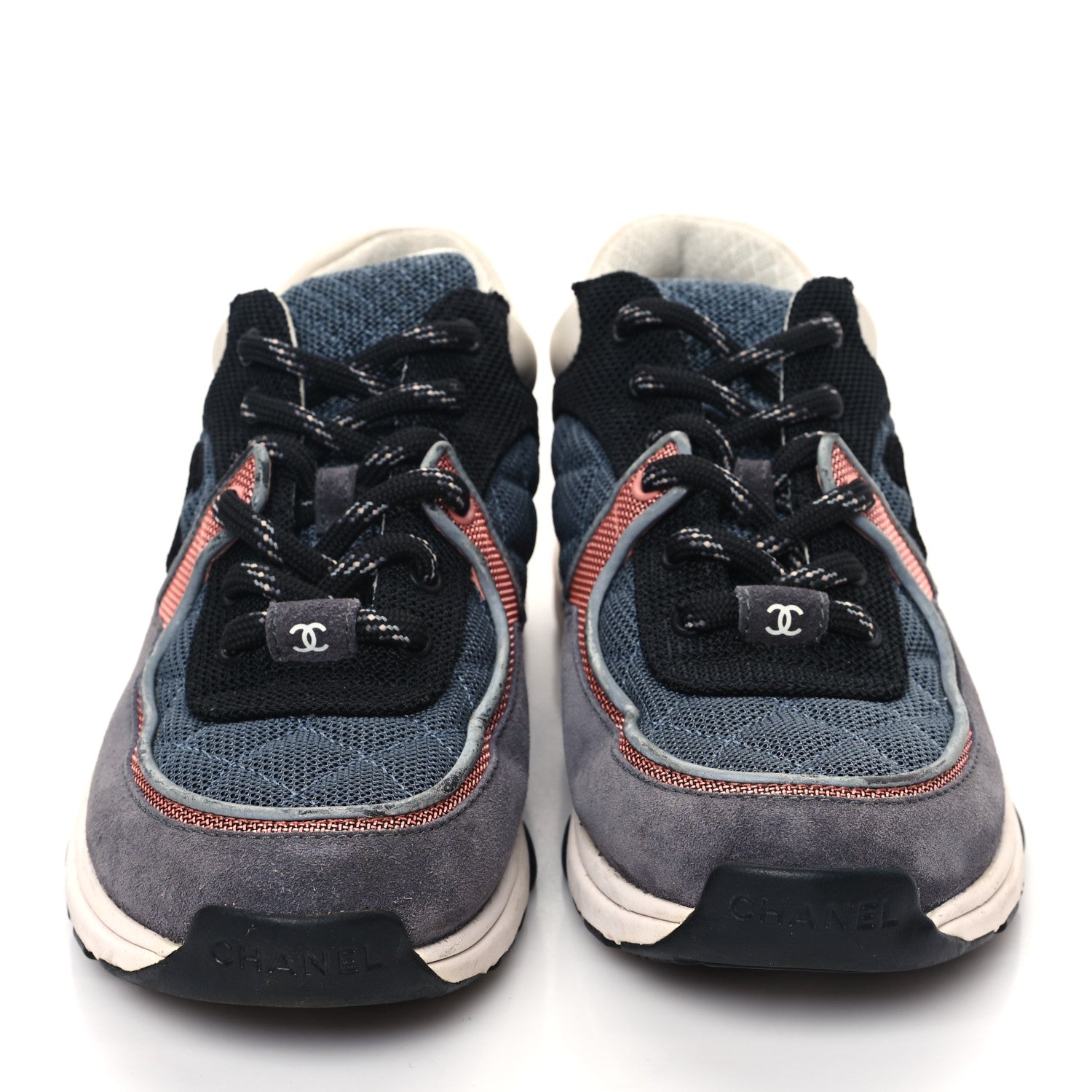 Chanel Nylon Calfskin Suede Womens CC Sneakers 37 Dark Grey Pink 2 of 9