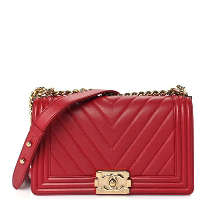 Chanel Lambskin Chevron Quilted Medium Boy Flap Red 1 of 9