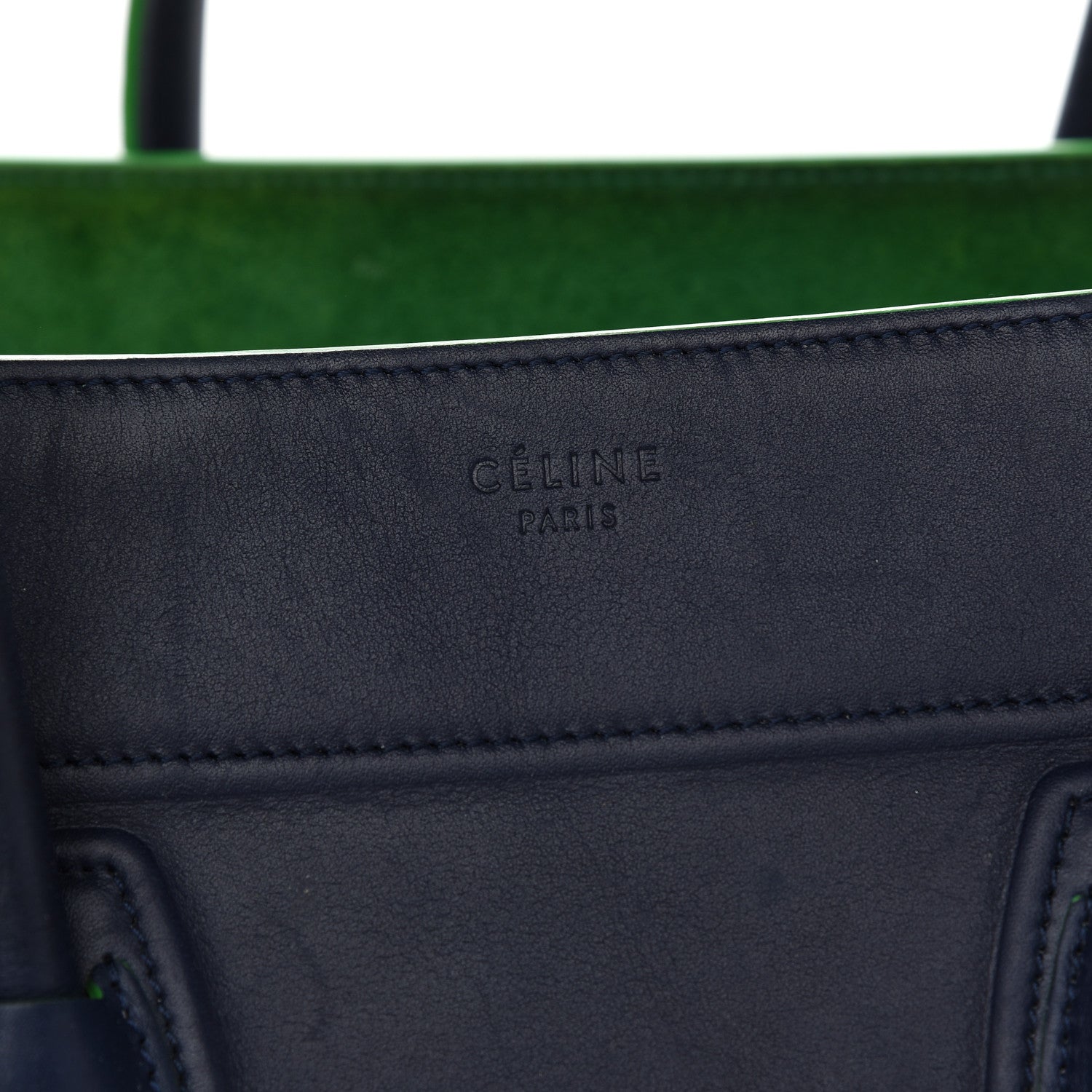 Celine Supple Calfskin Medium Phantom Luggage Navy Blue Green Trim 5 of 14