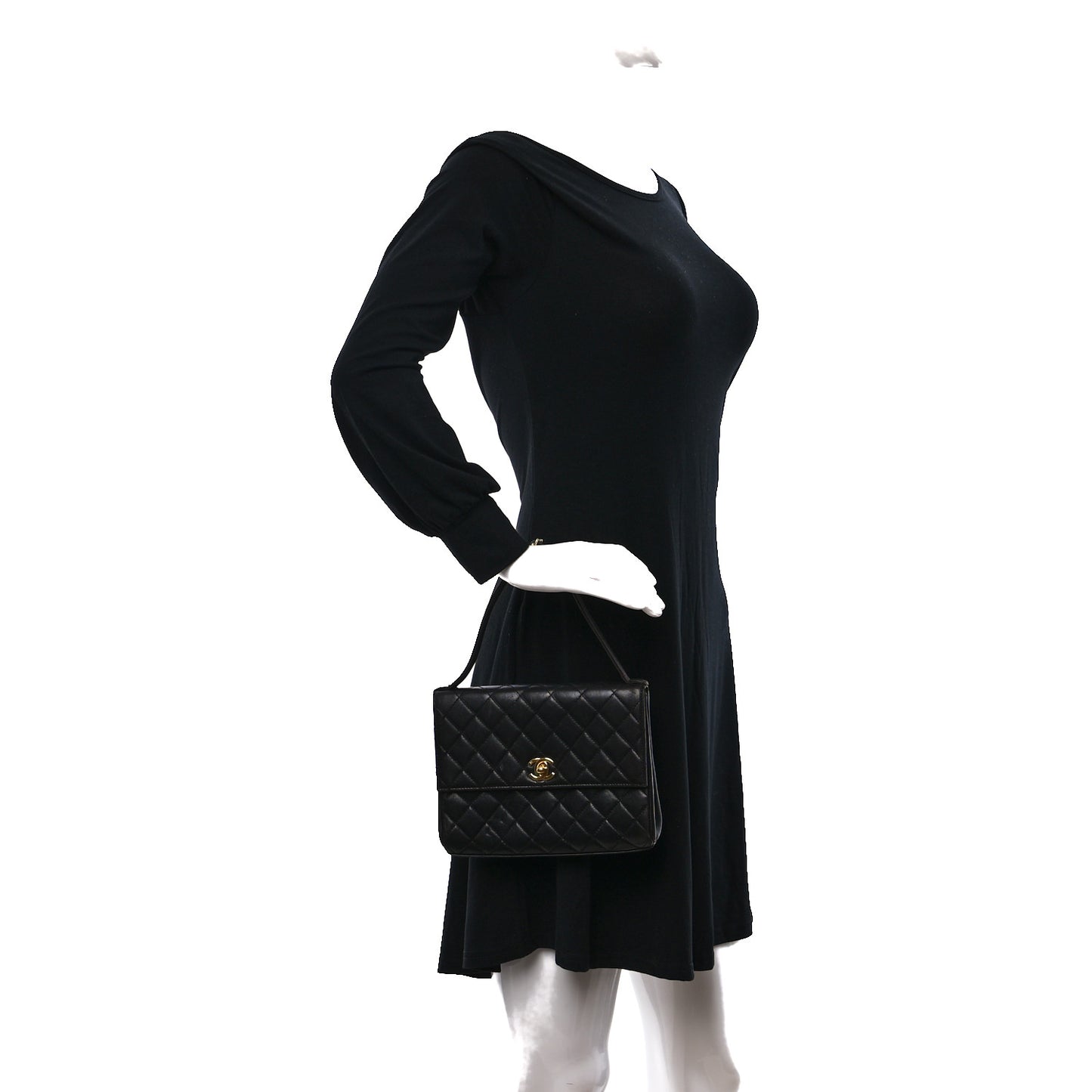 Lambskin Quilted CC Flap Shoulder Bag Black