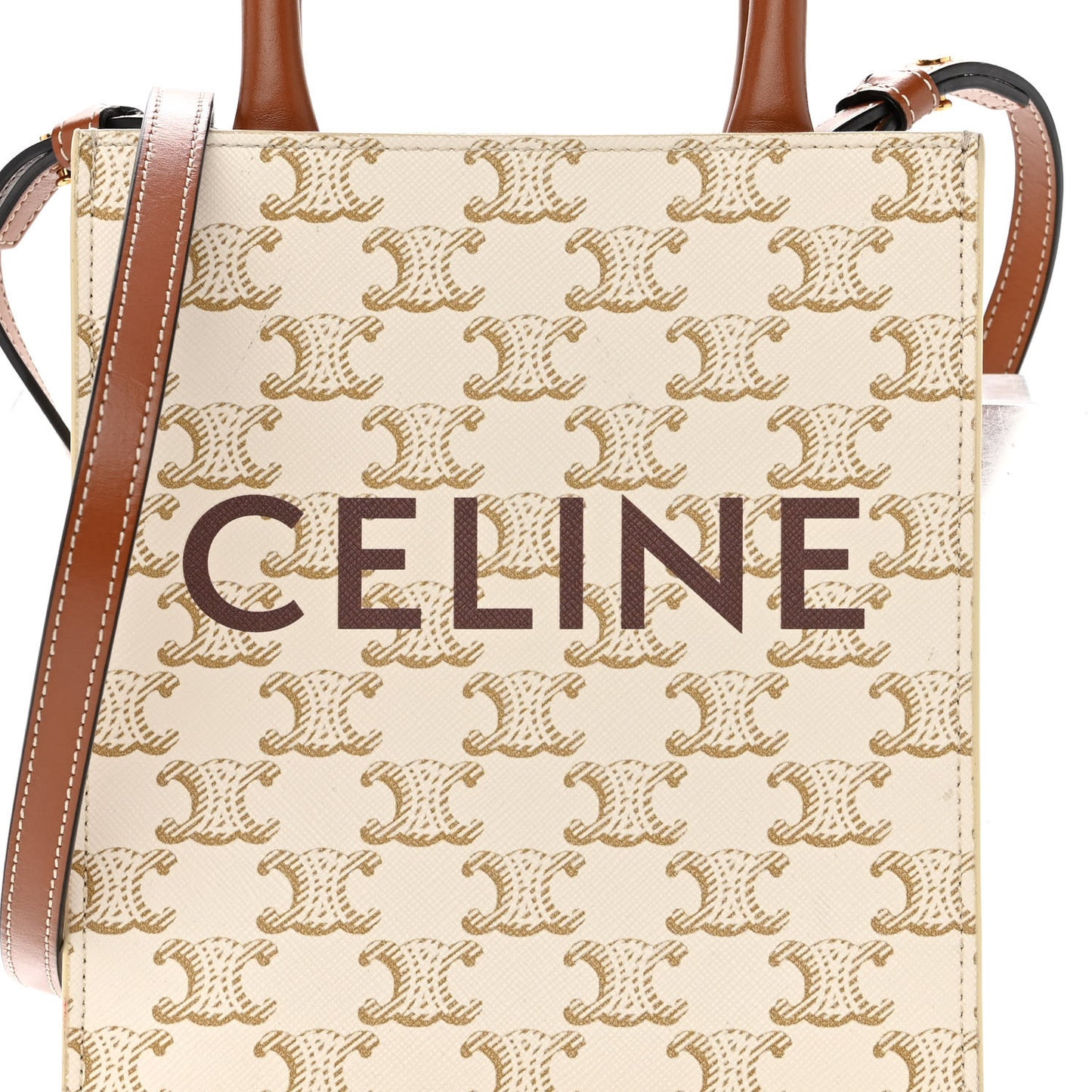 Triomphe Canvas Calfskin Mini Vertical Cabas White