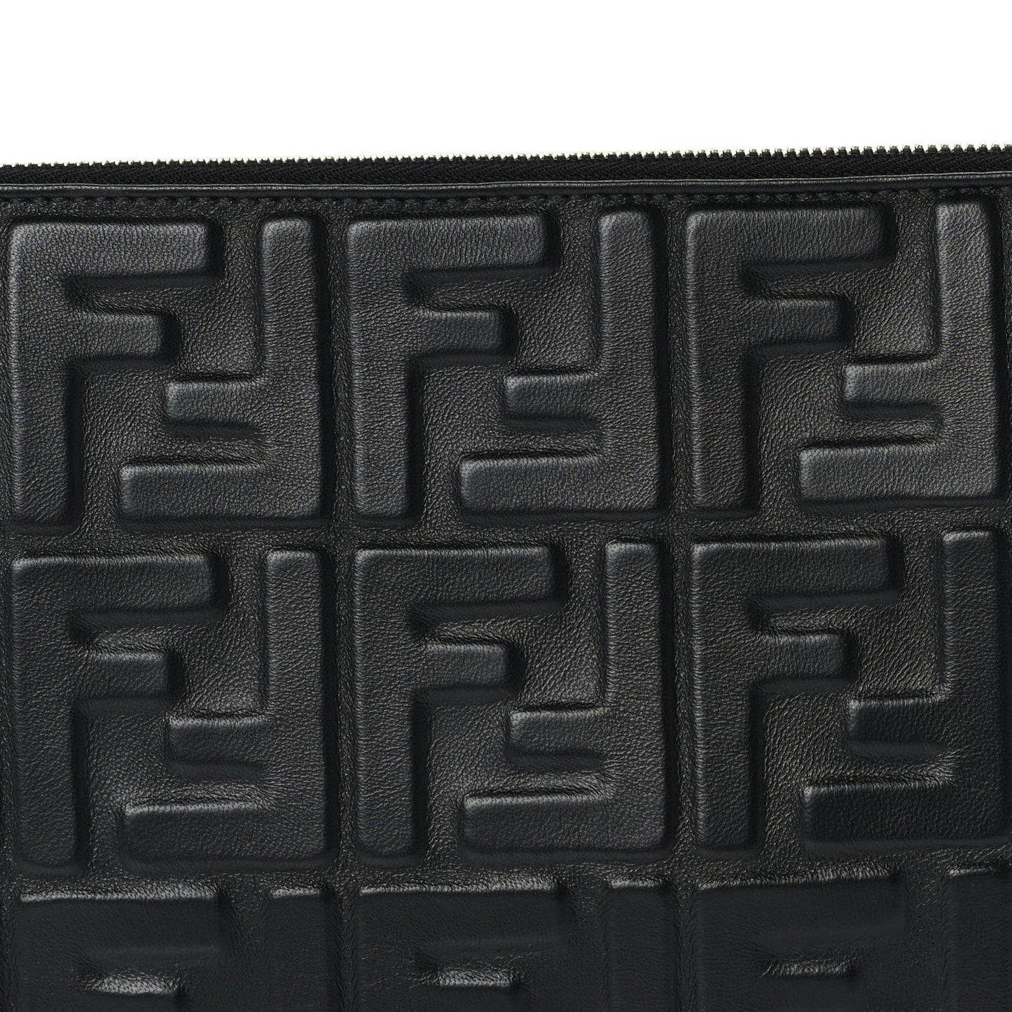 Vitello Grace FF 1974 Embossed Flat Pouch  Black