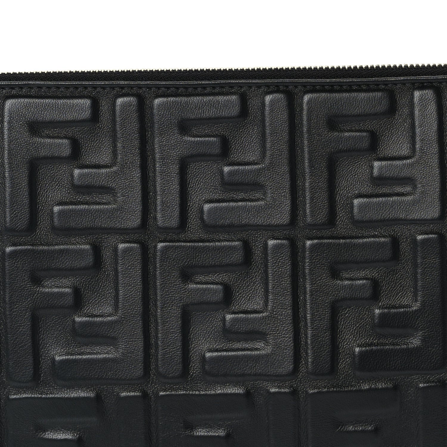 Fendi Vitello Grace FF 1974 Embossed Flat Pouch  Black 7 of 9