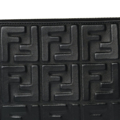 Fendi Vitello Grace FF 1974 Embossed Flat Pouch  Black 7 of 9
