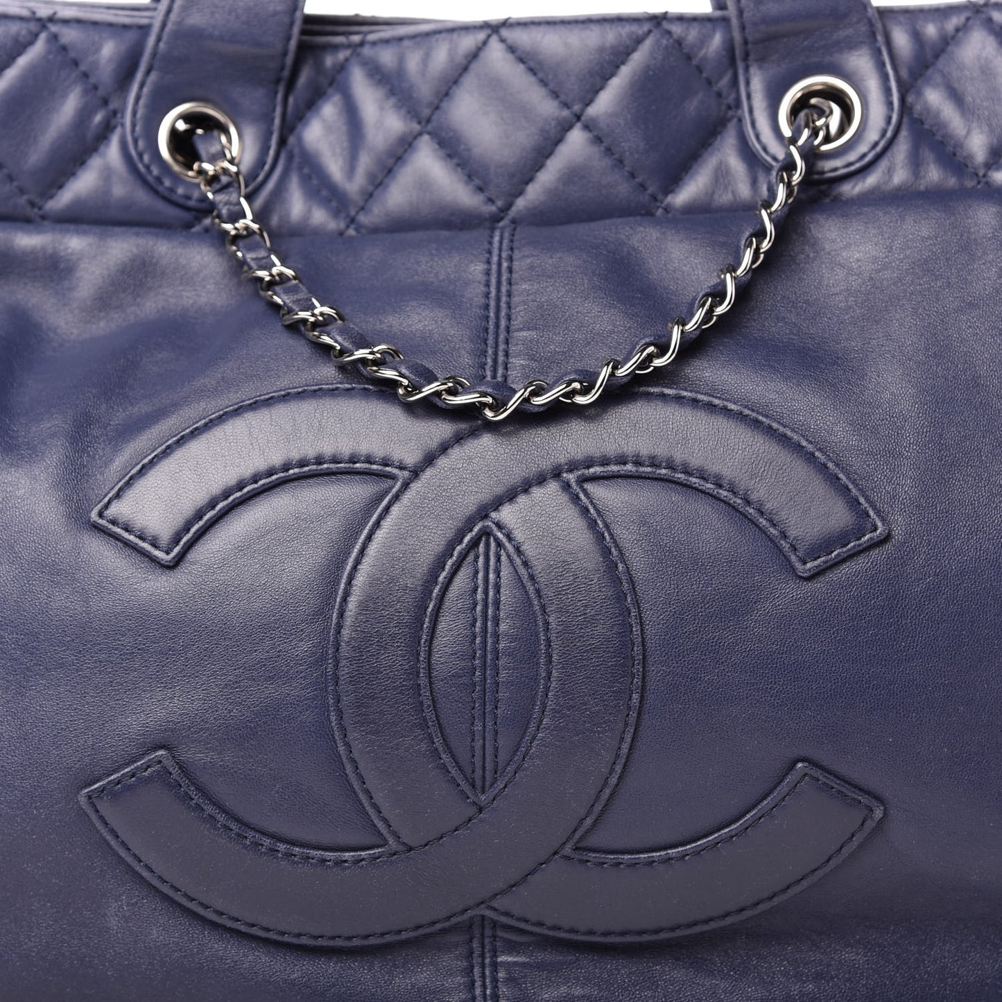 Calfskin Large Trianon Tote Navy Blue