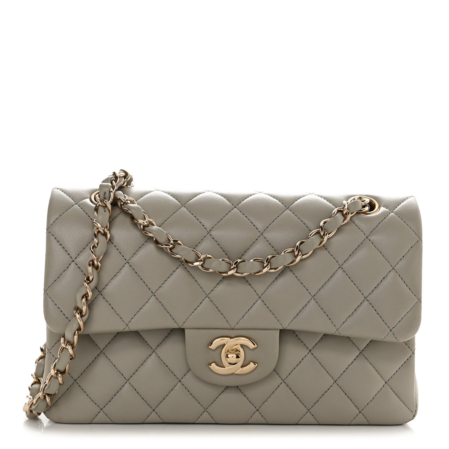 Chanel Lambskin Quilted Small Double Flap Light Grey 1 of 12