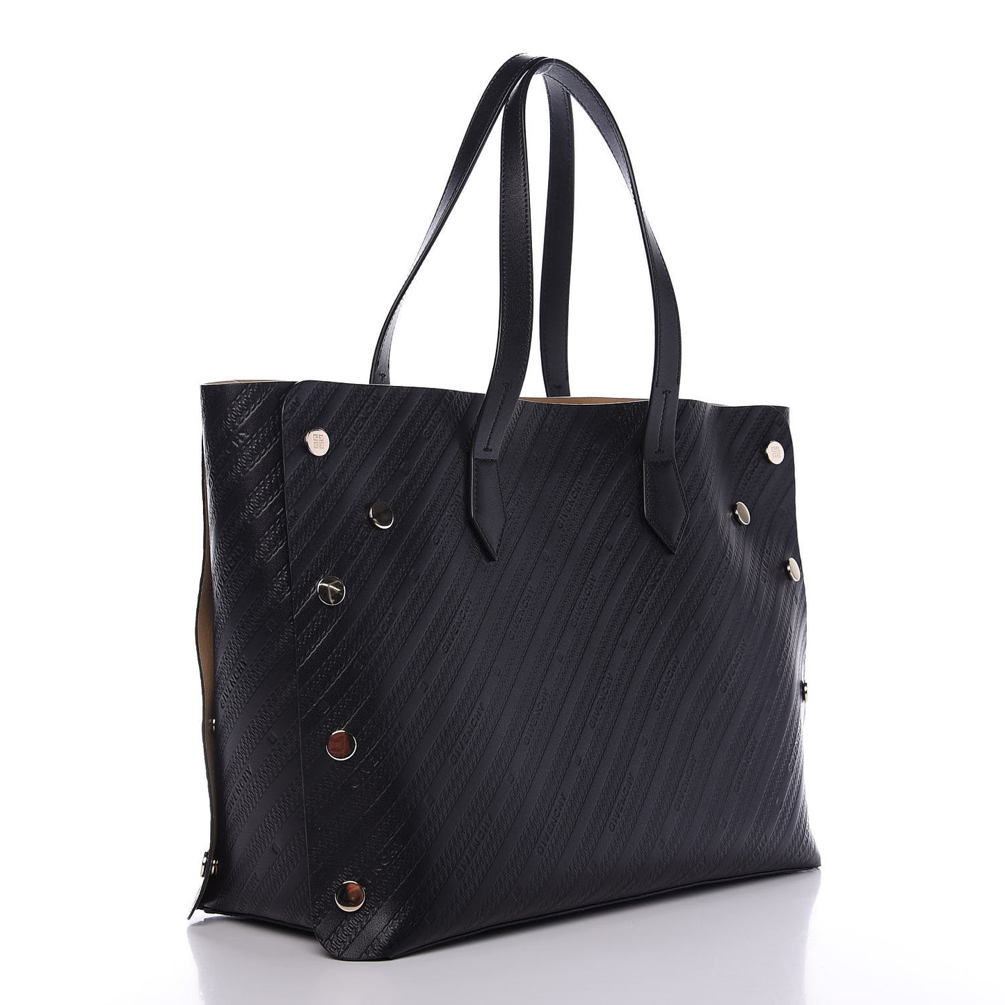Calfskin Chain Embossed Medium Bond Shopper Tote Black