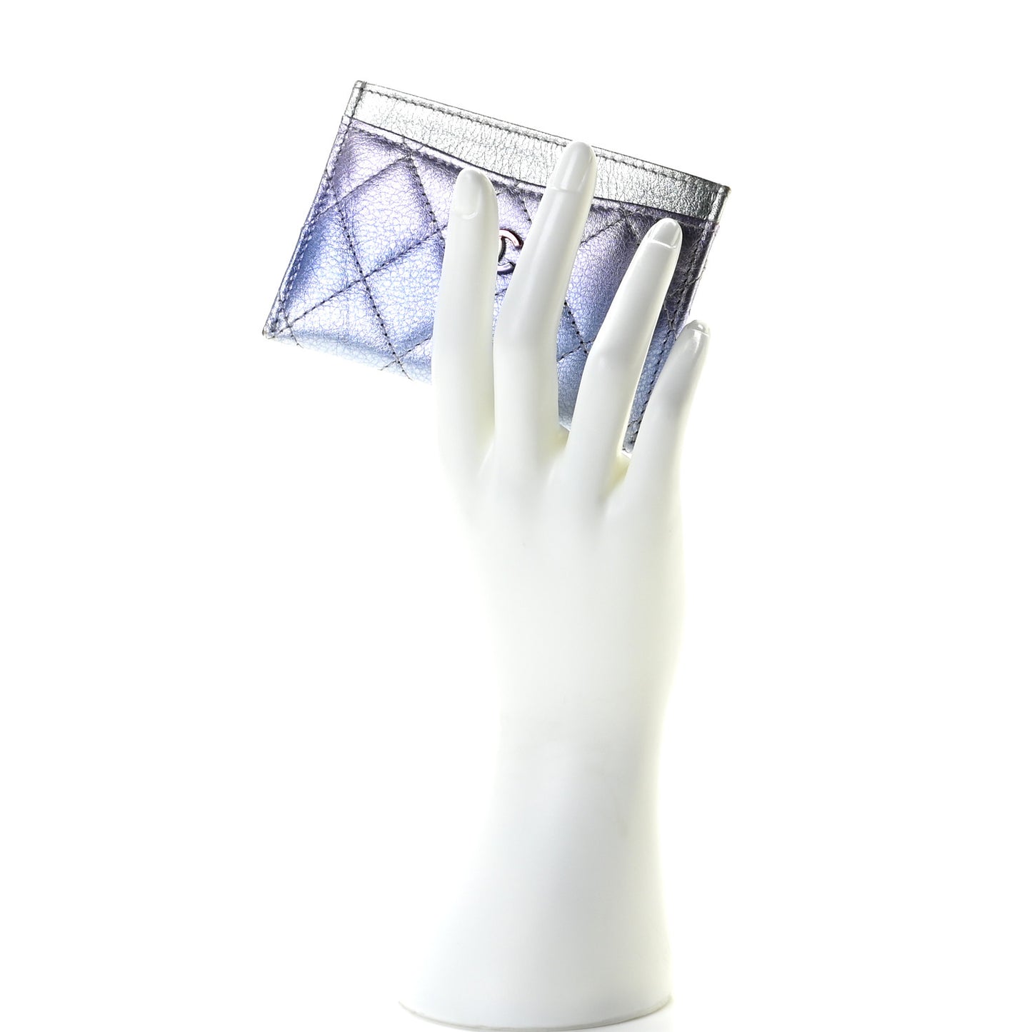 Gradient Metallic Calfskin Quilted Card Holder Silver Blue Yellow Purple