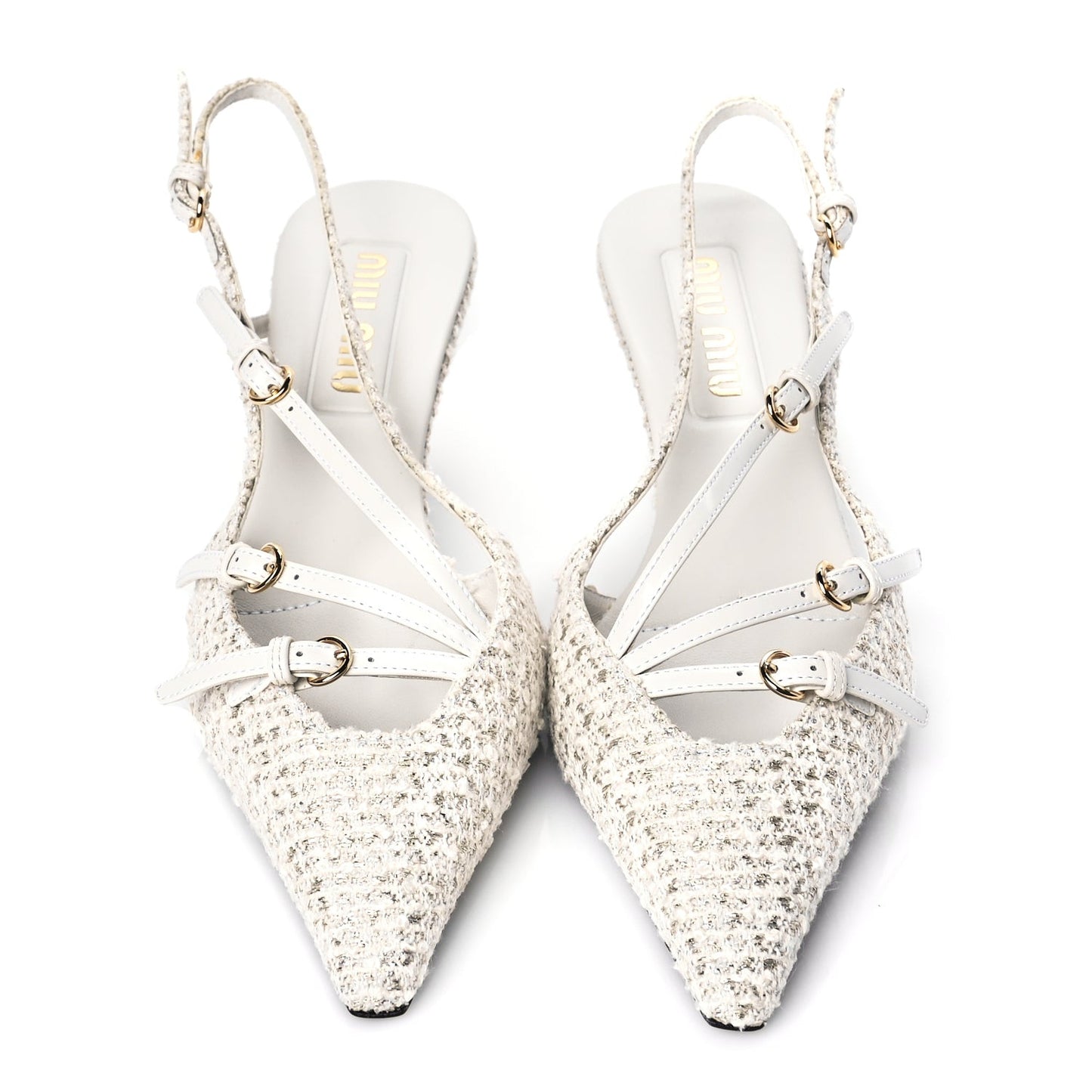 Tweed Buckle 55mm Slingback Pumps 37 White