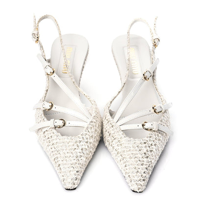 Miu Miu Tweed Buckle 55mm Slingback Pumps 37 White 3 of 8