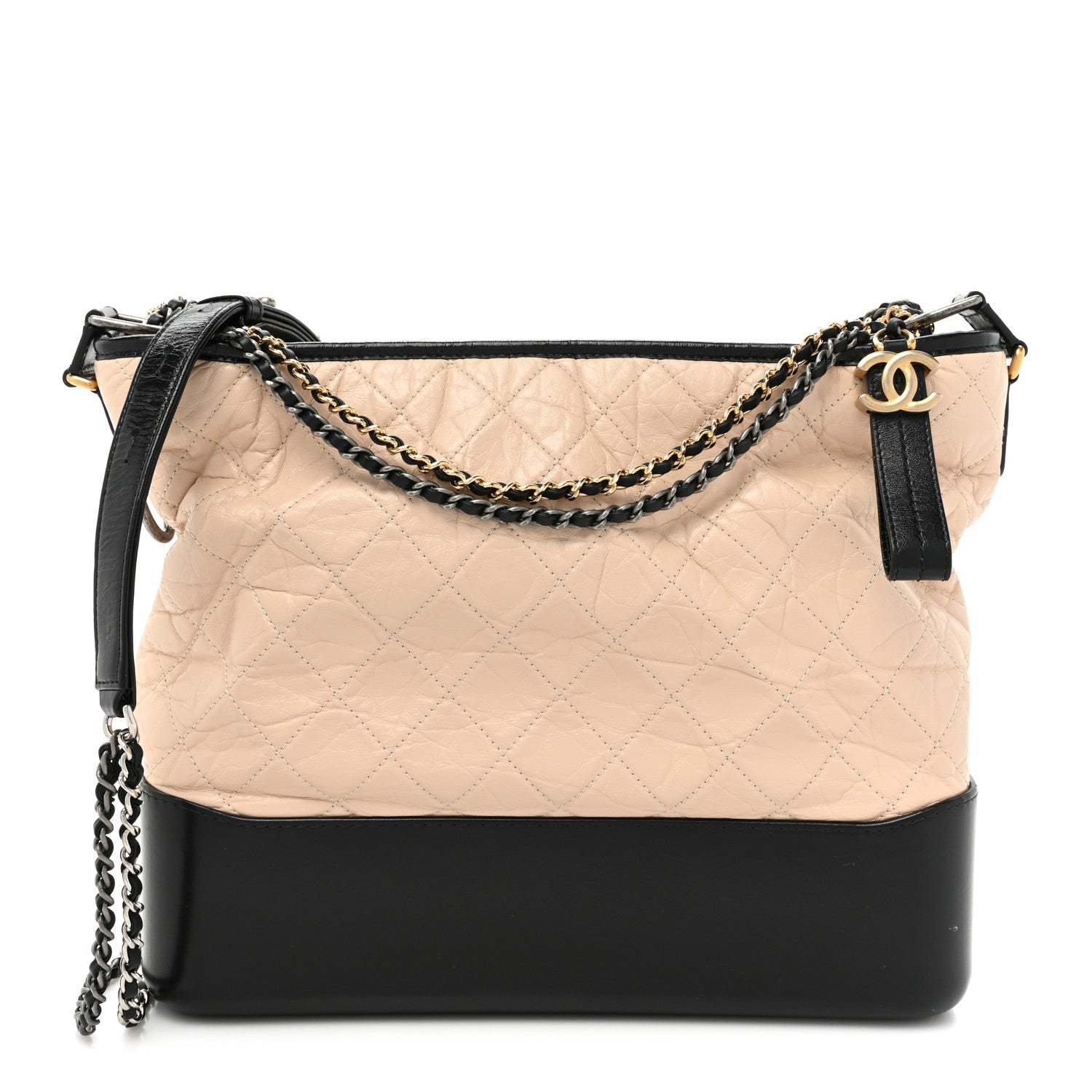 Chanel Aged Calfskin Quilted Large Gabrielle Hobo Beige Black 1 of 14
