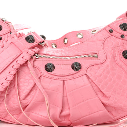 Balenciaga Extra Supple Calfskin Crocodile Embossed Small Le Cagole Shoulder Bag Sweet Pink 9 of 13