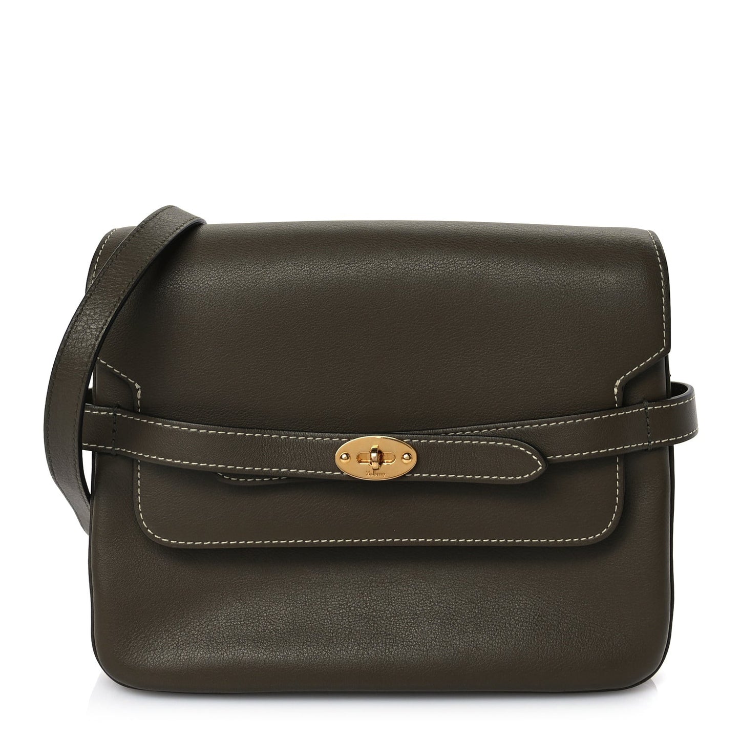 Small Classic Grain Calfskin Belted Bayswater Satchel Khaki