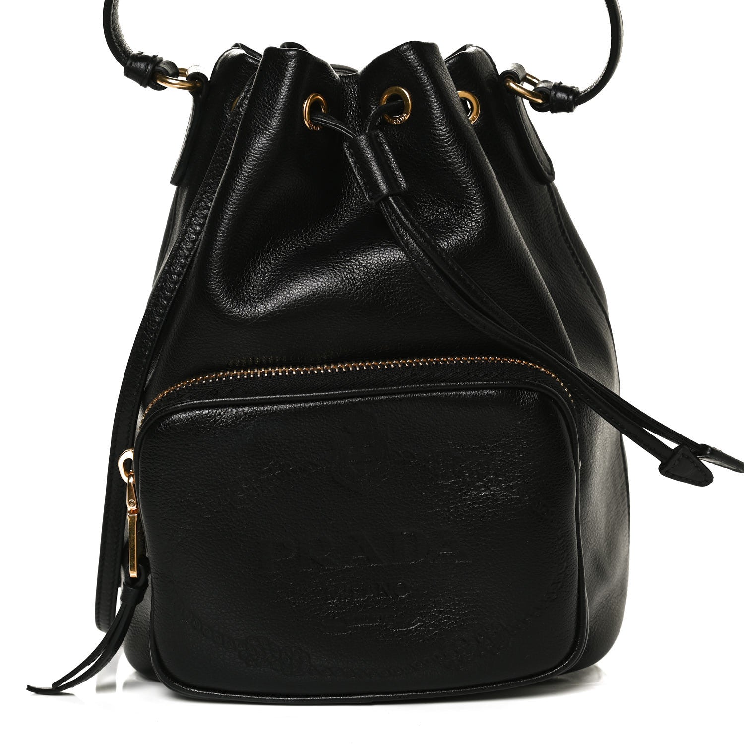 Prada Glace Calfskin Embossed Secchiello Bucket Bag Black 10 of 14