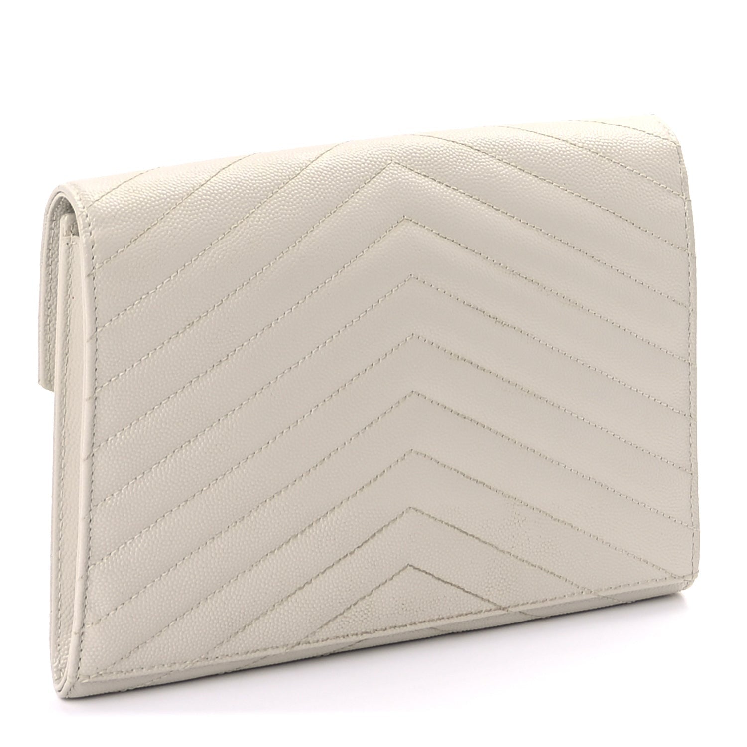 Saint Laurent Grain De Poudre Matelasse Chevron Monogram Envelope Clutch  Blanc Vintage 3 of 7
