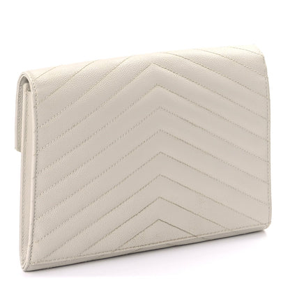 Saint Laurent Grain De Poudre Matelasse Chevron Monogram Envelope Clutch  Blanc Vintage 3 of 7