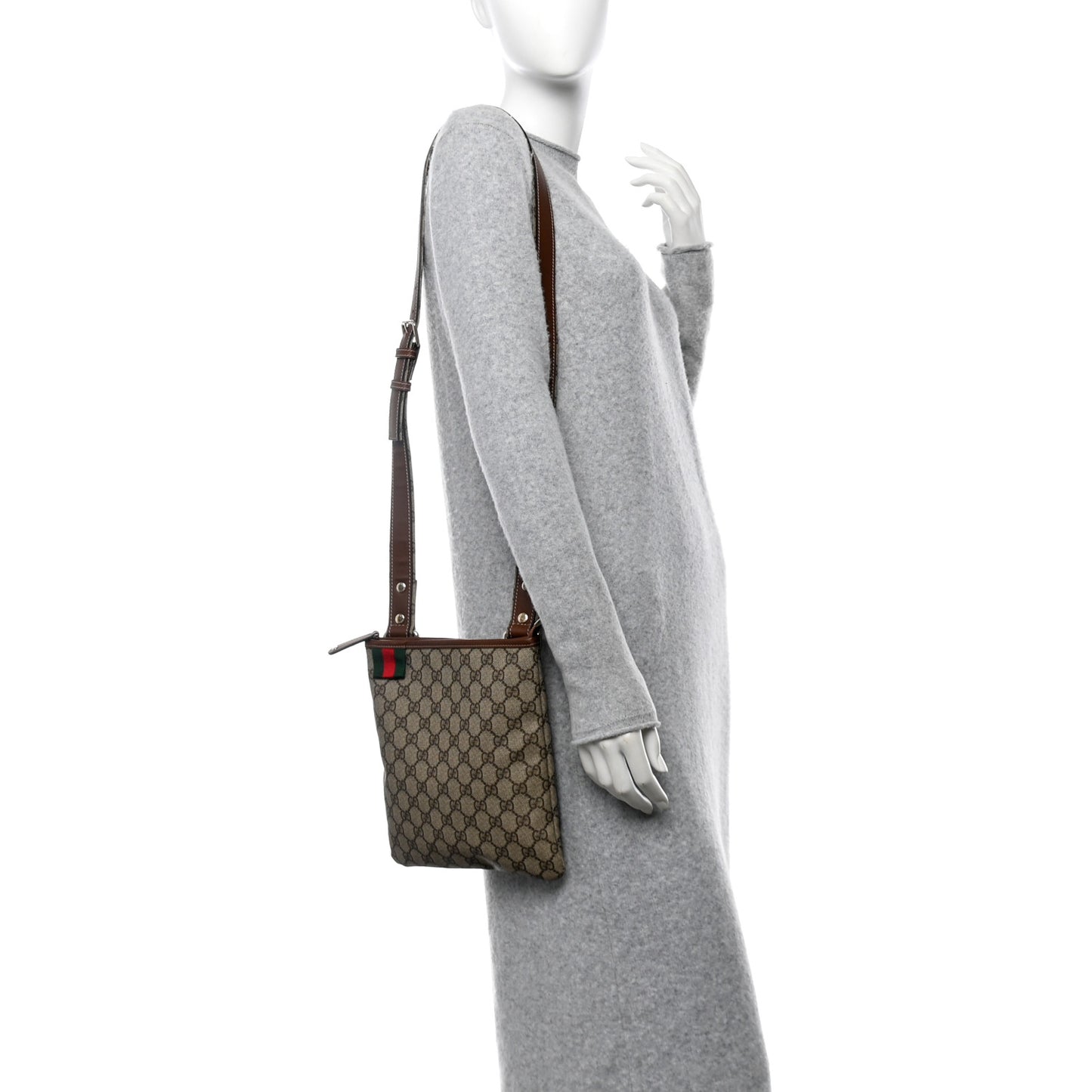 GG Plus Monogram Signature Web Loop Messenger Brown