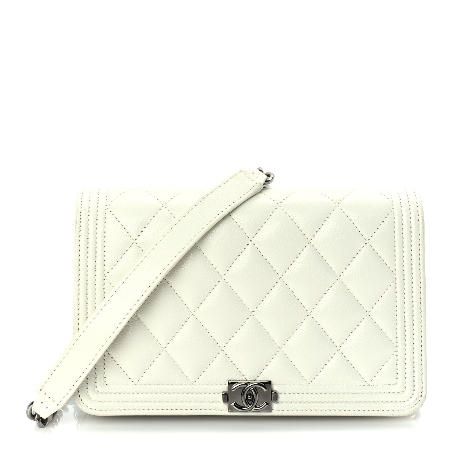 Chanel Caviar Quilted Boy Wallet On Chain WOC White 1 of 9