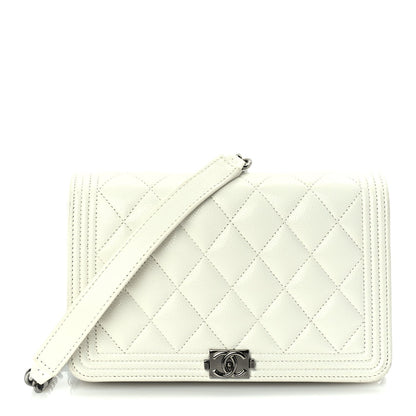 Chanel Caviar Quilted Boy Wallet On Chain WOC White 1 of 9
