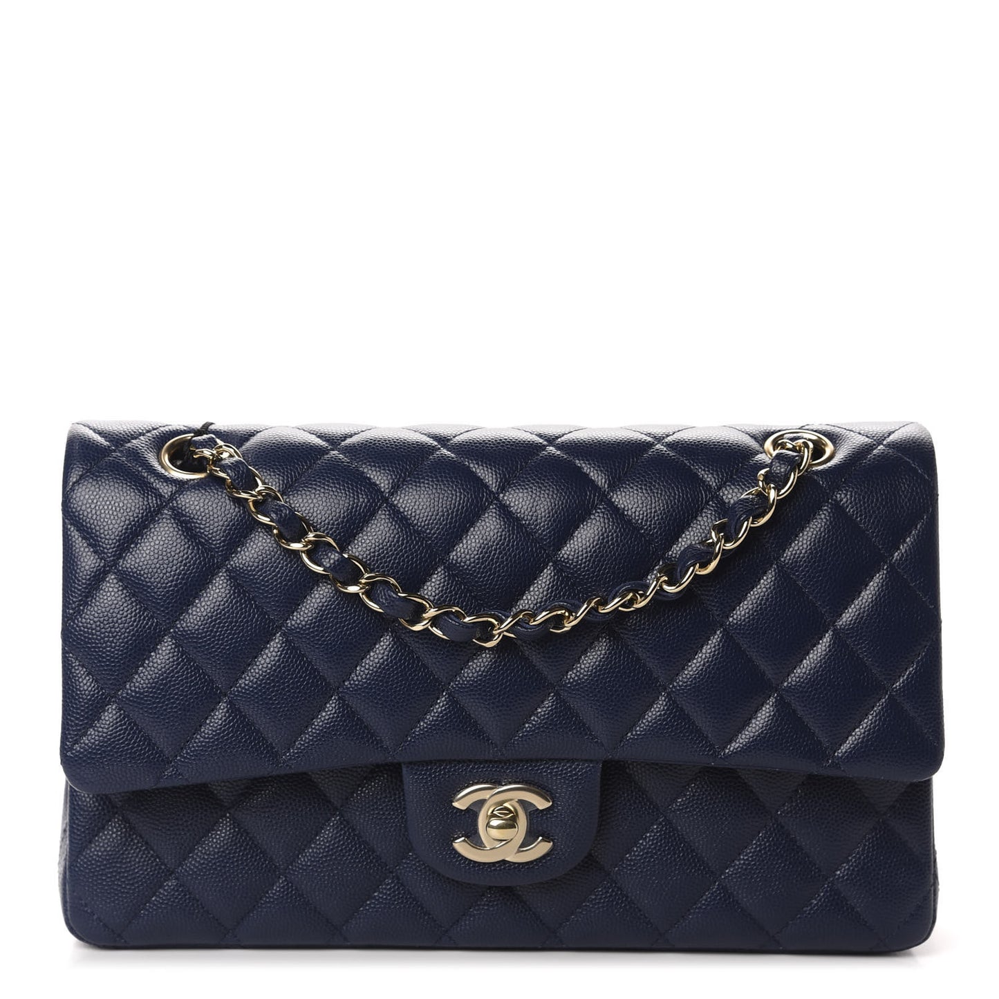 Caviar Quilted Medium Double Flap Navy