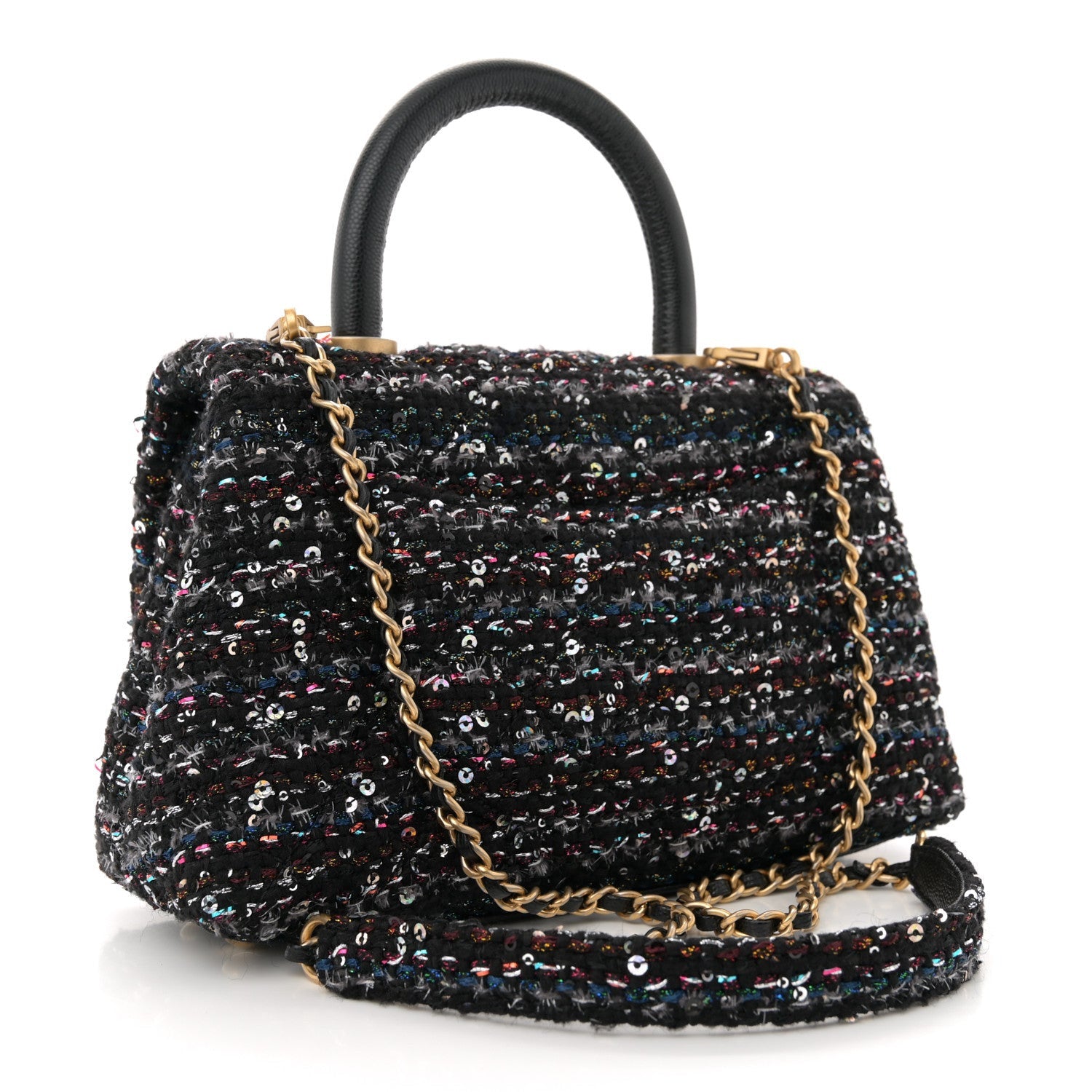 Chanel Tweed Sequin Mini Coco Handle Flap Black 3 of 7
