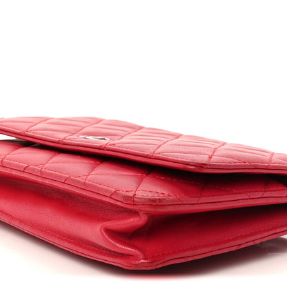 Chanel Lambskin Quilted Wallet On Chain WOC  Dark Pink 9 of 9